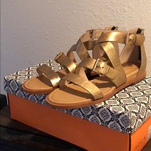 Isola Gold Leather Gladiator Sandal NIB